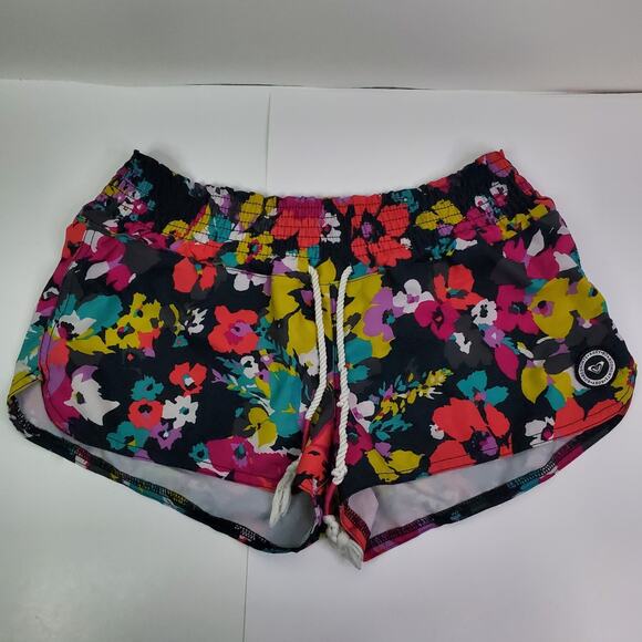 Roxy Womens Mini Swim Shorts Medium Black Multicolor Floral Print Drawstring - Picture 2 of 11